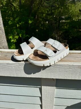Birkenstock White Double Buckle Platform Sandals
